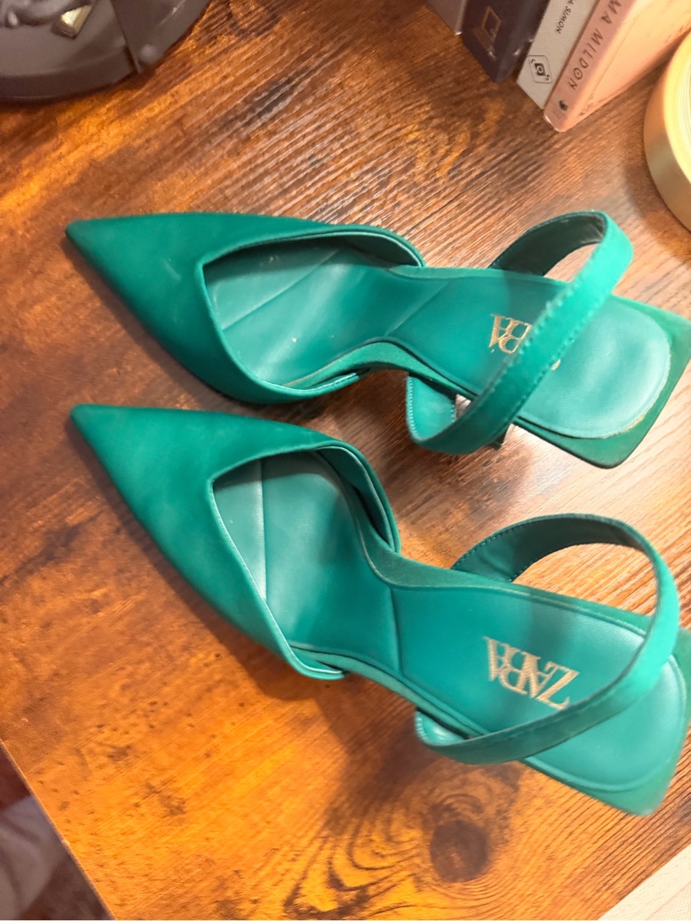 Zara Emerald Green Pointed-Toe Slingback Heels